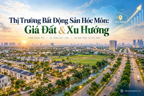 Thị trường bất động sản Hóc Môn với khu dân cư, nhà phố, quỹ đất và hạ tầng giao thông trong hình minh họa xu hướng giá đất